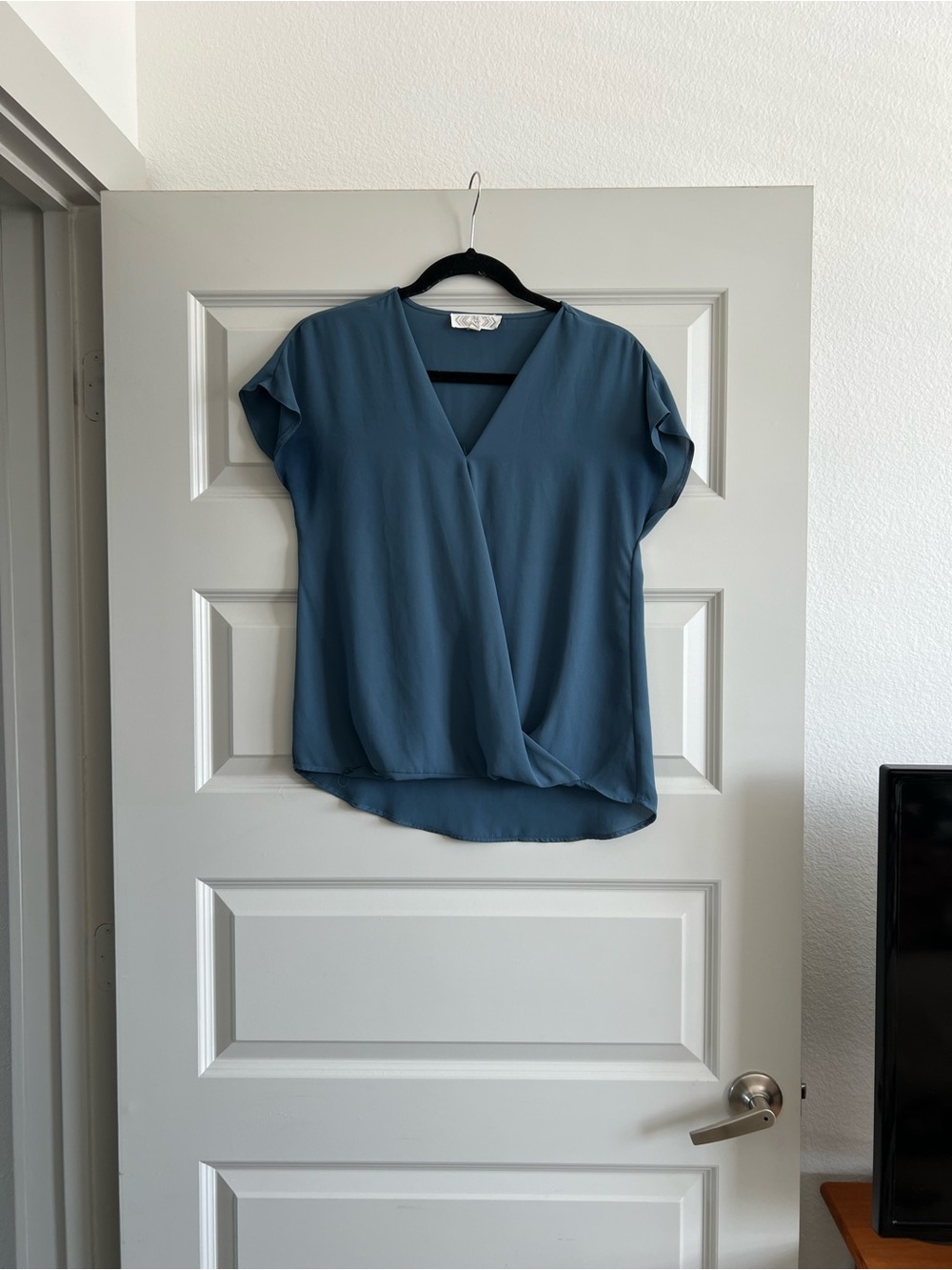 Pink Rose Dusty Teal Wrap-Front Blouse